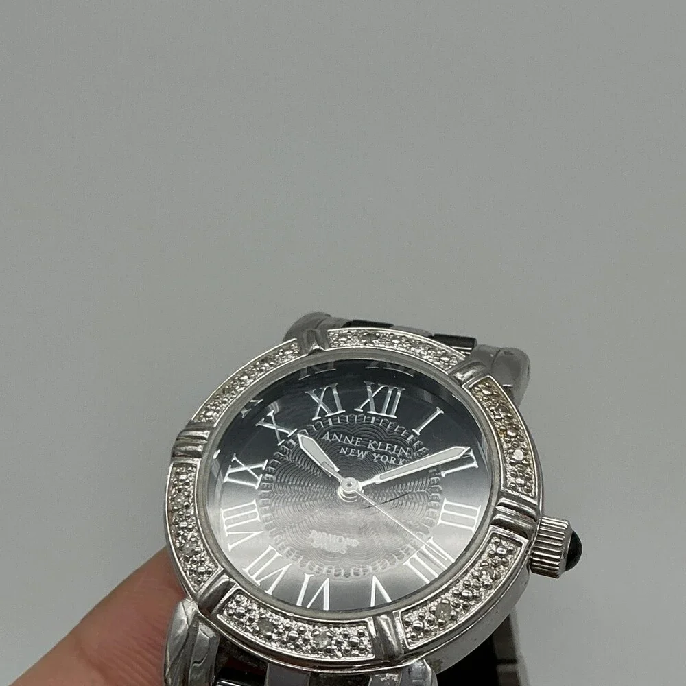 Anne Klein Womens Watch 30mm Black Dial Diamond Bezel Stainless New Battery 6.5